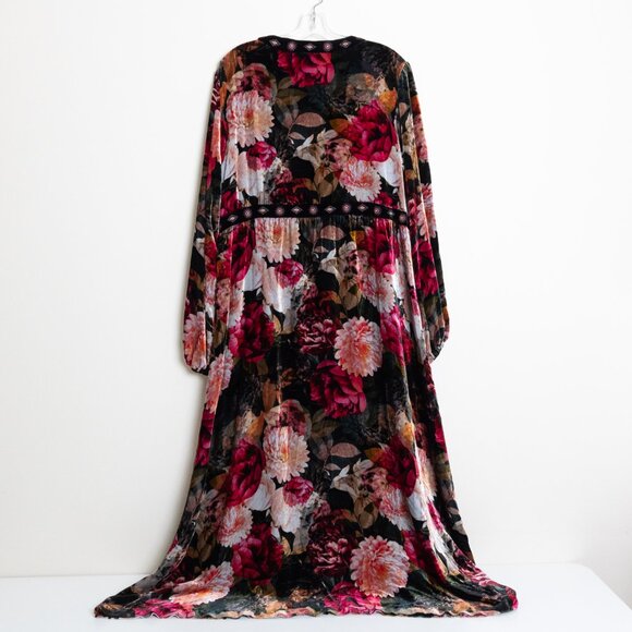 Johnny Was Rosa Velvet Front Notch Dress Floral Maxi Boho Silk Blend Size XL - Picture 4 of 16